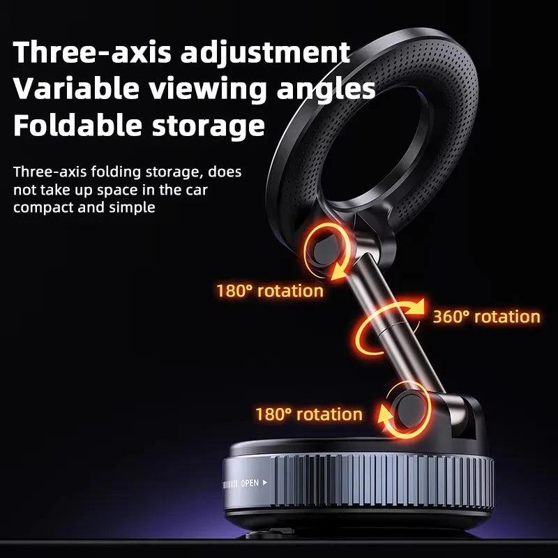 Strong Magnetic Car Phone Holder Foldable Design 360° Adjustable Vacuum Mount for CarDeskBathroom Use Three-axis Rotation For Free Adjustment A Convenient Choice For Multiple Scenarios