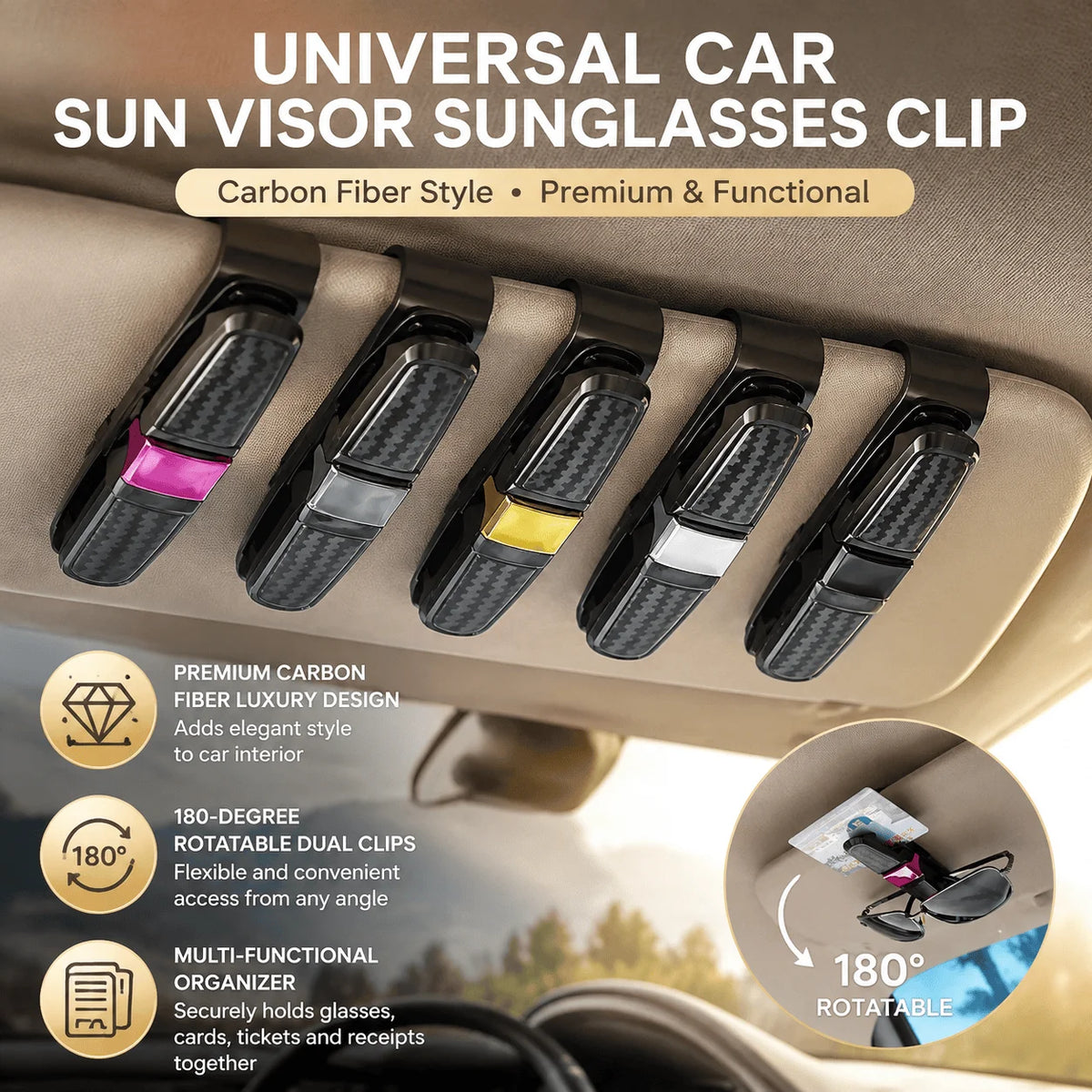 Rotating Car Sun Visor Sunglasses Holder