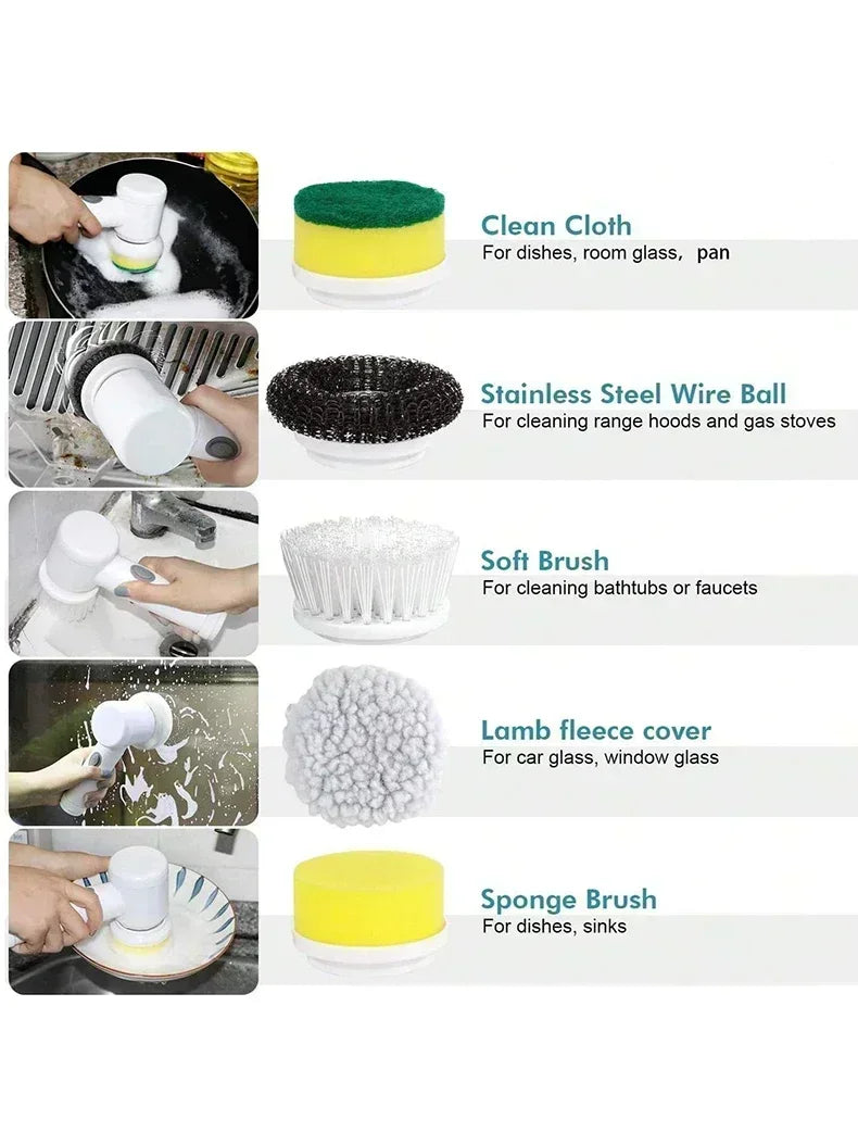 Electric Spin Scrubber Cordless Spin Scrubber with 5 Replaceable Brush Heads Electric Cleaning Brush Cleaning Tools