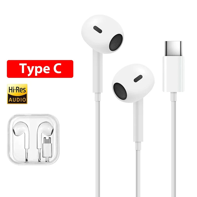 Original Wired Type C Headphones for Apple iPhone 17/16/15/14/13/12/11 pro Max/XS/X/XR/7/8/6 Bluetooth Earplugs Accessories